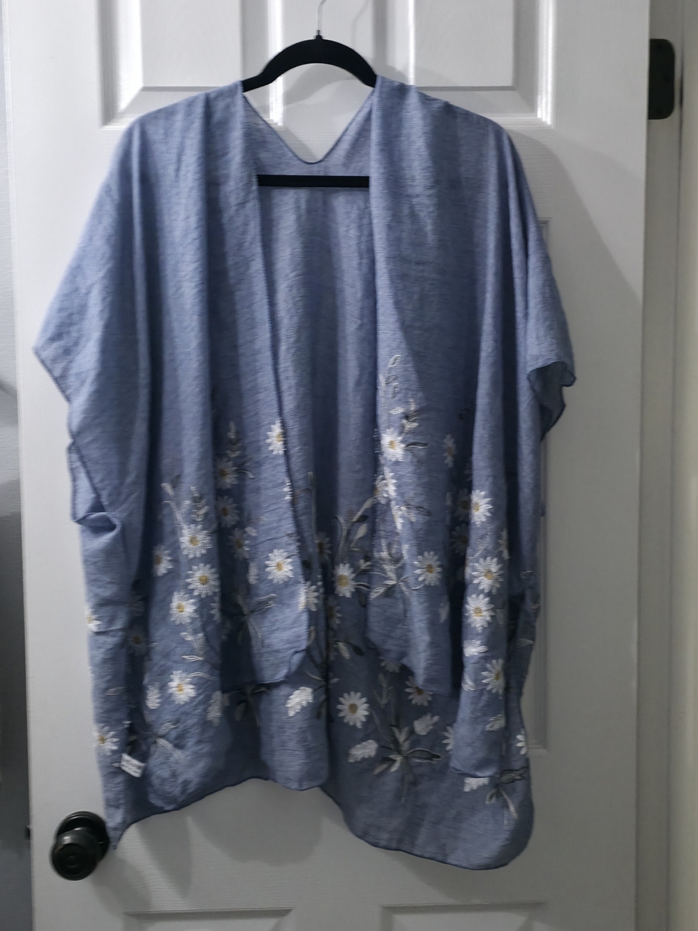 Light Blue Embroidered Floral Kimono Jacket